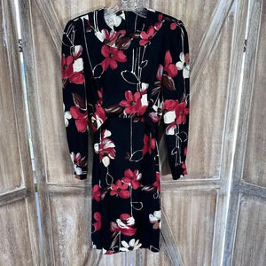 Vintage Rag Dolls San Francisco Long Sleeve Floral Print  Dress